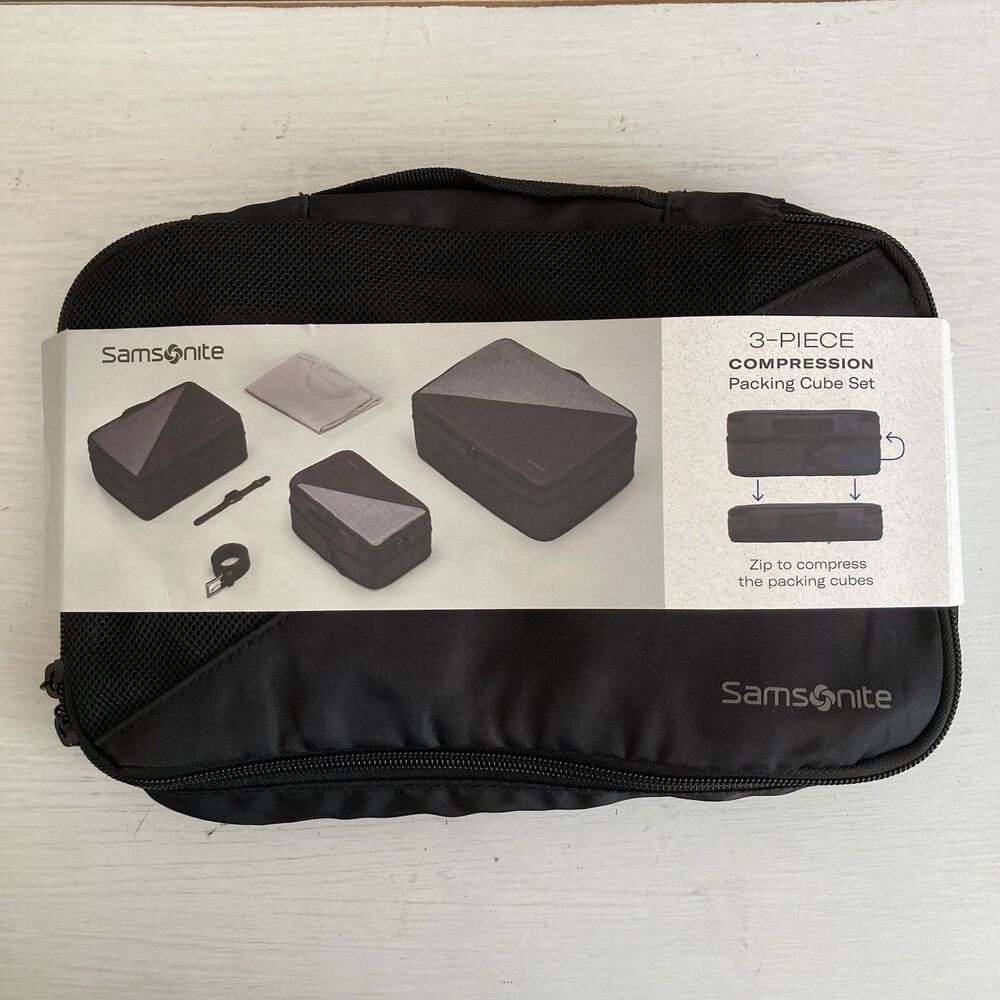 Samsonite 3-Piece Compression Packing Cube Set Black Carry On Suitcase Fit